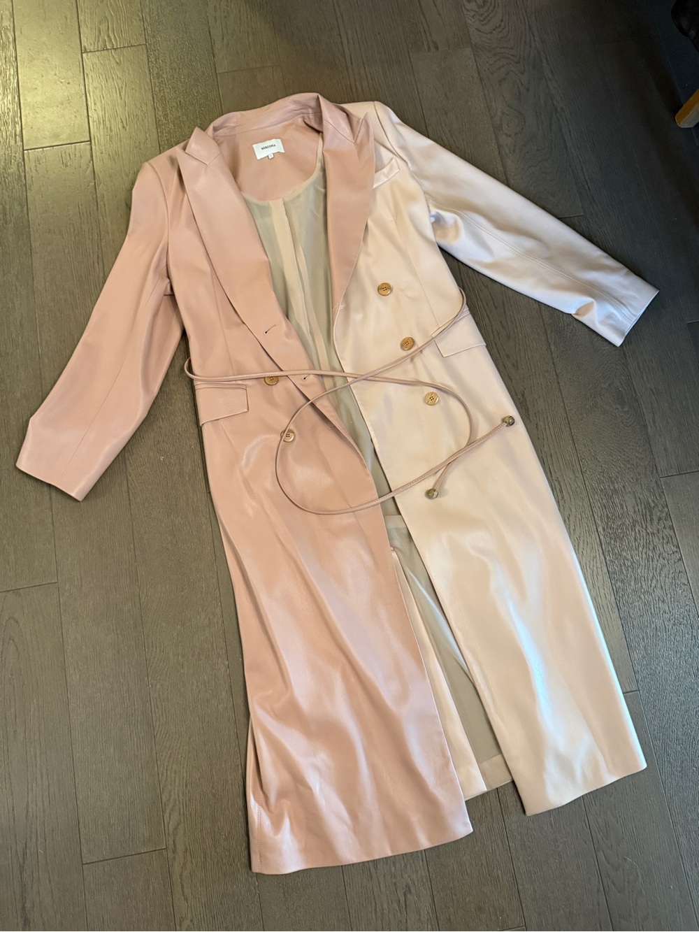 Two-Tone Beige Vegan Leather Trench Coat